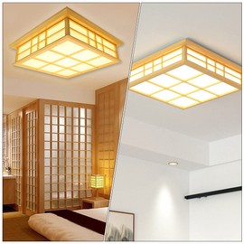 Uonlytech Vintage Decor Wooden Flush Mount Light Fixture Japanese LED Ceiling Lights Ceiling Chandelier Hanging Fixture for Living Room Bedroom Home Decor