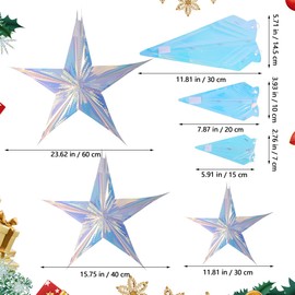 Vaguelly Pack of 3 Iridescent Hanging Stars Pendants, 12 and 16 Inch Foil Star Decoration for Christmas, Birthday, Party, Wall Decoration