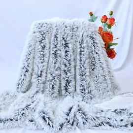 Plush Super Soft Blanket Bedding Sofa Cover Furry Fuzzy Fur Warm Throw Qulit Cozy Couch Blanket for Winter (51"x63",Dark Gray and White)