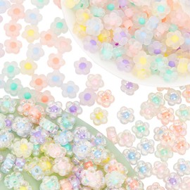 PH PandaHall 360pcs Flower Beads Frosted Acrylic Beads AB Color Frosted 6 Colors Flower Beads Pastel Color Craft Beads Hair Elastic DIY Jewelry Parts Bracelet Necklace Accessories Parts Craft Supplies