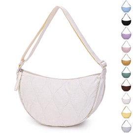 BESMART Large Quilted Crescent Bag for Women,Nylon Crossbody Bag，Sling Tote Bag Hobo Bags Moon Handbag Purse Shoulder Bag (BEIGE)