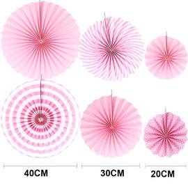 Time to Sparkle 6pcs Mix Hanging Paper Flowers Party Fan Tissue Paper Fan Festival Party Wedding Home Birthday Decor, 6X Fan-Pink