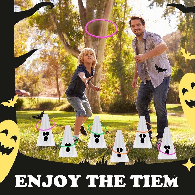 24 PcsHalloween Ring Toss Game Outdoor Carnival Party Games Include