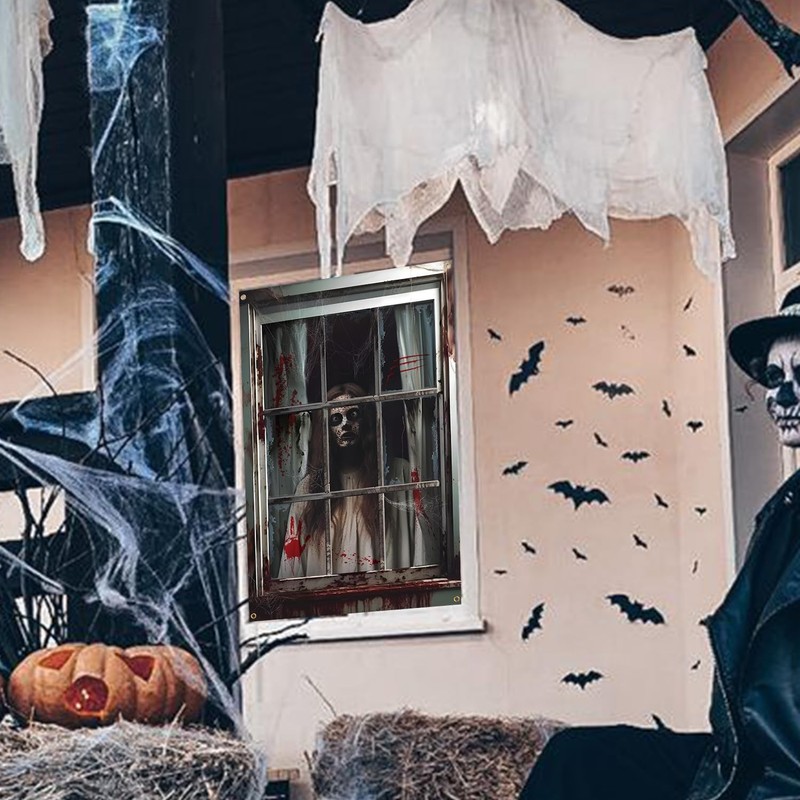 CoFlink Scary Halloween Window Decorations, HD Print Window Blood Silhouette