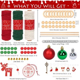 UHAPEER Macrame Kit for Christmas, 492ft Macrame Cord Kit for Beginners Adults with Instructions/Videos, Natural Cotton, Wood Ring/Stick, Christmas Tree Macrame Kit, Christmas Wall Tree Decoration