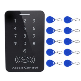 Control de Acceso Puerta, 125 kHz Lector de Tarjetas RFID Máquina de Teclado Acceso por contraseña con 10 Piezas de llaveros RFID Kit de de Control de Acceso para Hogar,