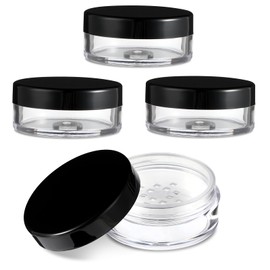Telooco Pack of 4 Empty Powder Box Empty Loose Powder Mini Tins 10 g Loose Powder Leak-Proof Powder Box Small Containers with Lid Empty Transparent Container with Removable Strainer Lid Mesh Strainer