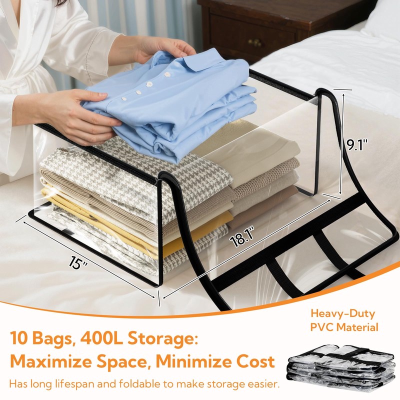 10 Pack 40L Clear Storage Bags - Heavy Duty Vinyl