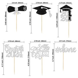 Gyufise 24Pcs Graduation Cupcake Toppers 2024 Silver Glitter Class of 2024 Cupcake Toppers Supplies So Proud of You Congrats Grad Cap Diploma Cupcake Picks for Graduation Party Decorations
