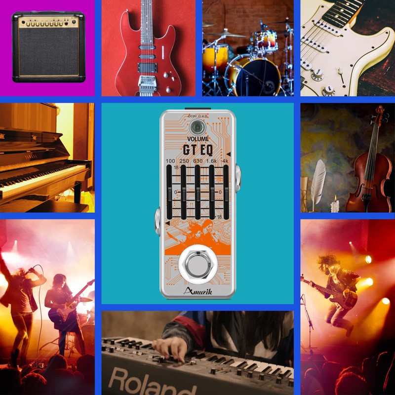 Amuzik Equalizer 5-Band EQ Guitar Pedal Parametric Equalizer Frequency Compensator