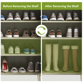 LITTLE TREE Shoe Cabinet for Entryway, 4-Tier Shoe Organizer with Adjustable Shelves & Drawer, Freestanding Mint Green Shoe Cabinets with Rattan Doors for Hallway, Bedroom, Living Room