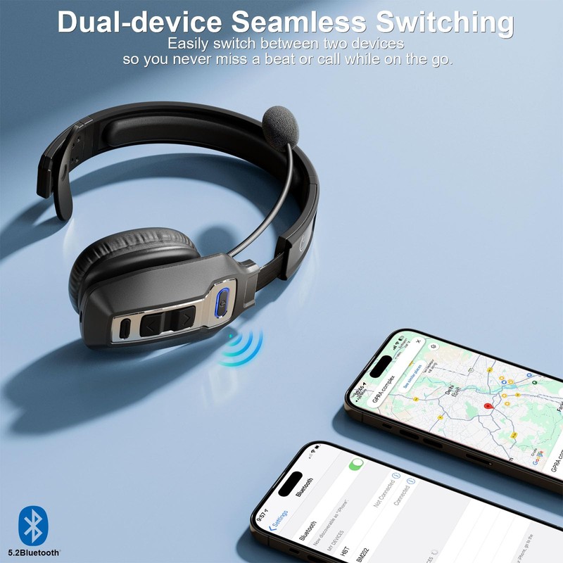 BRAMMAR Trucker Bluetooth Headset with AI Noise Cancellation Microphone, Trucker