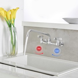 BWE Kitchen Faucet Wall Mount 2 Handles Commercial Sink Faucet with 16 Inch Swivel Spout Kitchen Faucets, Utility Laundry Faucet Restaurant Chrome Solid Brass Mixer Tap