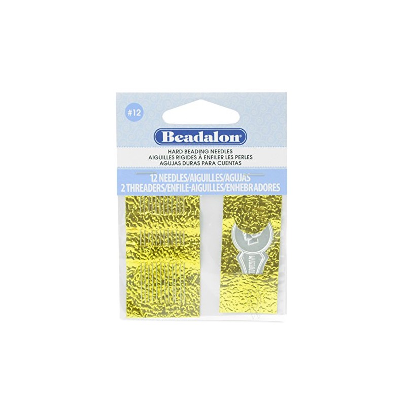 Beadalon Agujas duras #12 12 piezas + 2 enhebradores