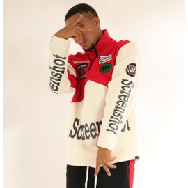 SCREENSHOT-F11370 Mens Urban Streetwear NYC Graffiti Patch Polar Fleece Pullover - Racing themed Side Pocket Mock Neck Oversized Sweatshirt-Red-3XLarge