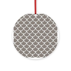 CafePress Neutral Brown Fish Scales Pattern Round 4" MDF Holiday Ornament