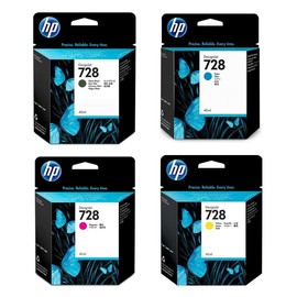 HP 728 Black Cyan Magenta Yellow 4 pk Ink Cartridges Designjet T830 T730