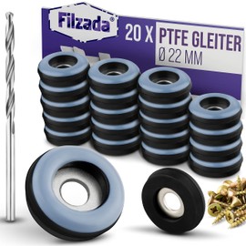 Filzada® 20 x Teflon Glides for Screwing – Diameter 22 mm (Round) – Furniture Glides / Carpet Glides PTFE (Teflon) with Screws