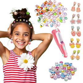Hair Stamp Set with Reusable Glitter Gems and Rubber Bands - Girls Hair Styling Toys, Creative DIY Accessories, Birthday Gifts for Girls Aged 5-12