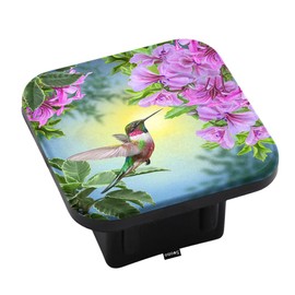 Swono Hummingbird Trailer Hitch Cover for 2" Receivers, Beautiful Garden Pink Flowers Humming Bird Rubber Tow Receiver Tube Plug Cap Fits for Any 2"X2" Square Receiver Tube for Sedans Trucks Cars