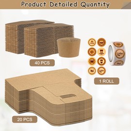 EOFJRUC EOFJRUC 2 Cup Drink Carrier with Handle, Disposable Portable Drink Cup Holder with Cup Sleeves and Stickers, Cardboard Folding Cup Holders for Drink Delivery Service, 20 Pack