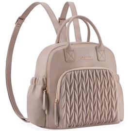 LOVEVOOK Diaper Bag Backpack, Small Leather Diaper Backpack, Quilted Stylish Waterproof Baby Diaper Bags with Insulated Pockets for Mom Women Light Camel