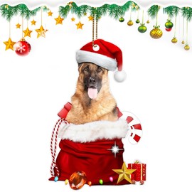 Sheepdog Christmas Ornaments, Sheepdog Christmas Hanging Ornaments in Christmas Sacks, 2024 Sheepdog Christmas Tree Decoration, Funny Acrylic Christmas Tree Ornaments (German Shepherd Red Hat)