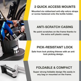 SIGTUNA Folding Bike Lock Grey - Hardened Steel 8mm Fold-Up Heavy Duty Bike Lock with Easy Mounting, Secure Lock and Anti-Scratch Coating - Bicycle Lock