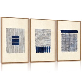 Aurlan Boho Christian Line Art Framed Wall Decor(16"x24"), 3PCS Minimalist Jesus Leavs the 99 Sheep Lamb Bible Story Canvas Artwork, Neutral Abstract Beige Navy Blue Religious Painting for Bedroom Living Room