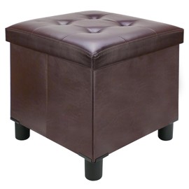 Emosoon 18 Inches Cube Storage Ottoman, Faux Leather Collapsible Square Folding Ottoman Furniture with Storage for Living Room Bedroom, Foot Rest Foot Stool with Legs, Brown 18x18x18 Inches