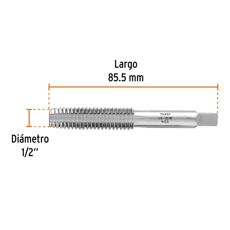 Truper MT-1/2X20, Machuelo semicónico 1/2", Paquete con 1 pieza