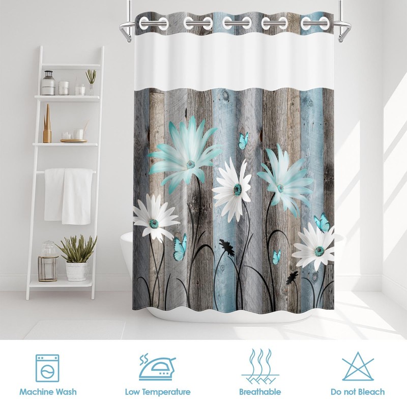 Nesphy No Hook Rustic Farmhouse Shower Curtain with Snap in