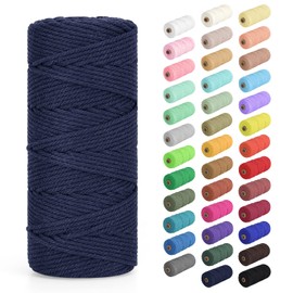 Macrame Cord 2mm x 220Yards (656Feet), Natural Cotton Macrame Rope - 2 Strands Twisted Macrame Cotton Cord for Wall Hanging, Plant Hangers, Crafts, Gift Wrapping and Wedding Decorations, Navy Blue