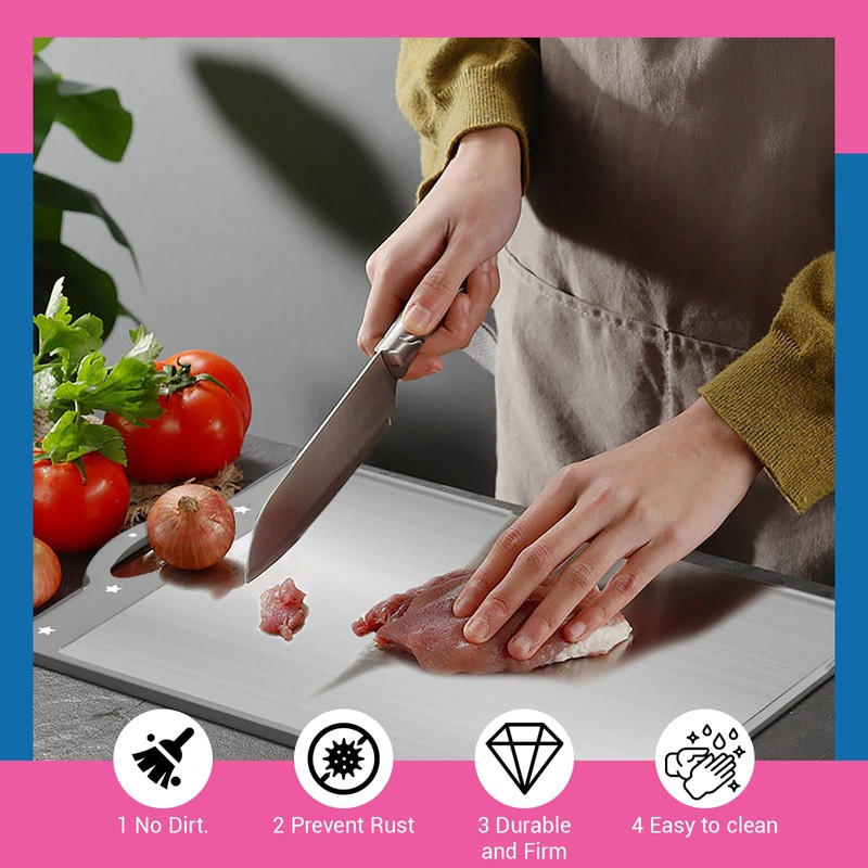 Leogony Double-Sided Titanium Chopping Board, Stainless Steel Cutting Board for