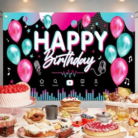 Music Theme Happy Birthday Backdrop Birthday Party Banner Decorations Musical Social Media Birthday Photography Background