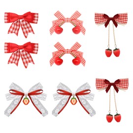 yueton 8PCS Cute Cherry Strawberry Hair Clips Red Bow Hair Clips Adorable Fruit Hair Accessories for Christmas, Party