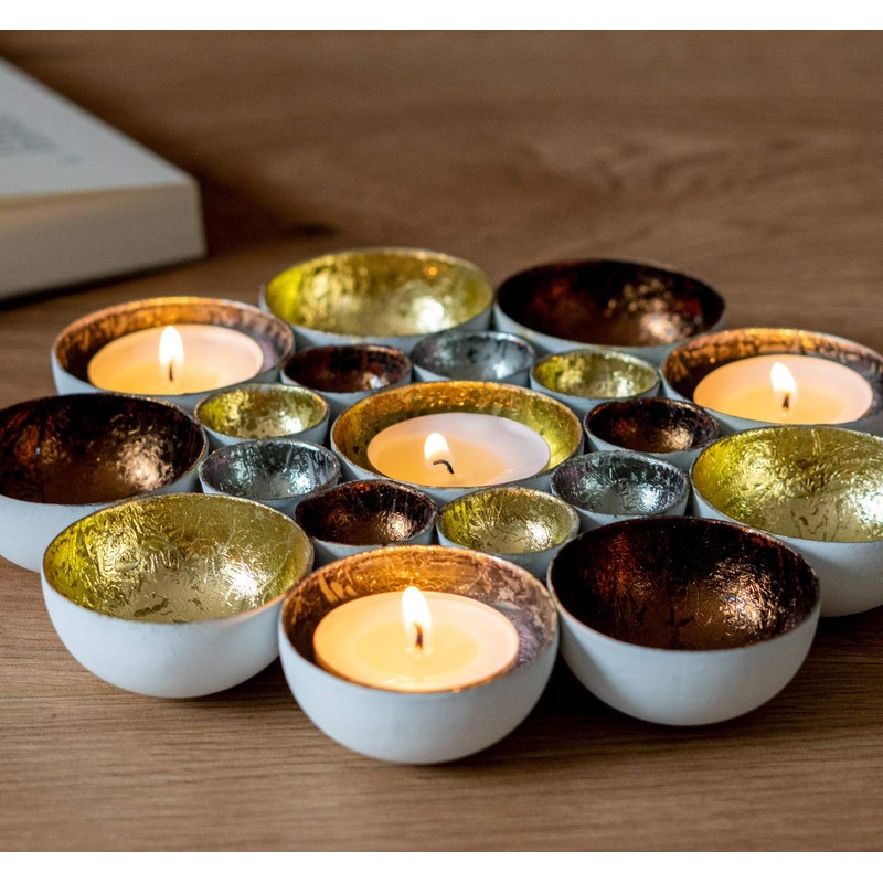 ZEYA Tea Light Holder, Gold/Silver/Copper-Coloured, Metal, Perfect Table Decoration for
