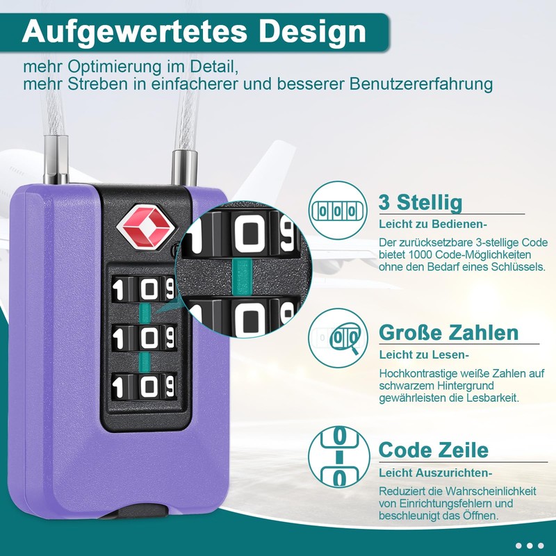 ZHEGE Suitcase Lock, Combination Lock Suitcase with Flexible Cable, TSA