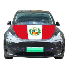 JH Peru Flag Car Hood Cover Universal Size Elastic Polyester Patriot Peruvian 4x5ft