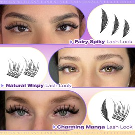 calphdiar Natural Lash Clusters Kit Wispy Eyelash Clusters Spire Lashes Extension Kit 9-14mm DIY Manga Cluster Eyelash Extensions Kit Individual Lashes Clusters with Lash Bond and Seal and Tweezers