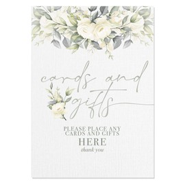 Cards and Gifts Table Sign for Wedding, Baby Shower, Birthday Party in Green Botanicals - A4