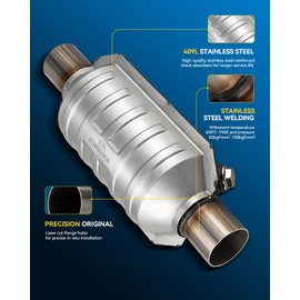 PHILTOP 2 Inch 2" Inlet/Outlet Stainless Steel Catalytic Convertor Universal High Flow with Heat Shield Catalyst Converter EPA Convert Compliant