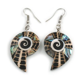 55mm L/Beige/Black/Brown/Abalone Shell Shape Sea Shell Earrings/Handmade/Slight Variation In Colour/Natural Irregularities