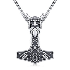 Twoowl Celtic Mjolnir Necklace 925 Sterling Silver Thor Hammer Necklace Viking Necklace Norse Amulet Jewelry Gifts Christmas Birthday for Women Men