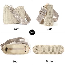 Richeart Handwoven Straw Purses for Women - Boho Crossbody Bag with Adjustable Strap - Summer Beach Shoulder Purse - Beige