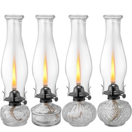 VIHOSE 4 Pcs Oil Lamps Indoor Glass 12.6 in Clear Kerosene Lamp Valentine Vintage Hurricane Lamp Chamber Rustic Oil Lamp Lantern with Oil Wick for Indoor Use Home Decor Emergency Lighting(Chic,Black)