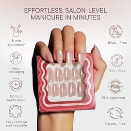 Celebritips Uñas Postizas Decorativas | Uñas Cortas Almendradas, Reutilizables | 16 Tamaños - Kit De 32 Uñas Con Pegamento De Fijación Extrafuerte Y P