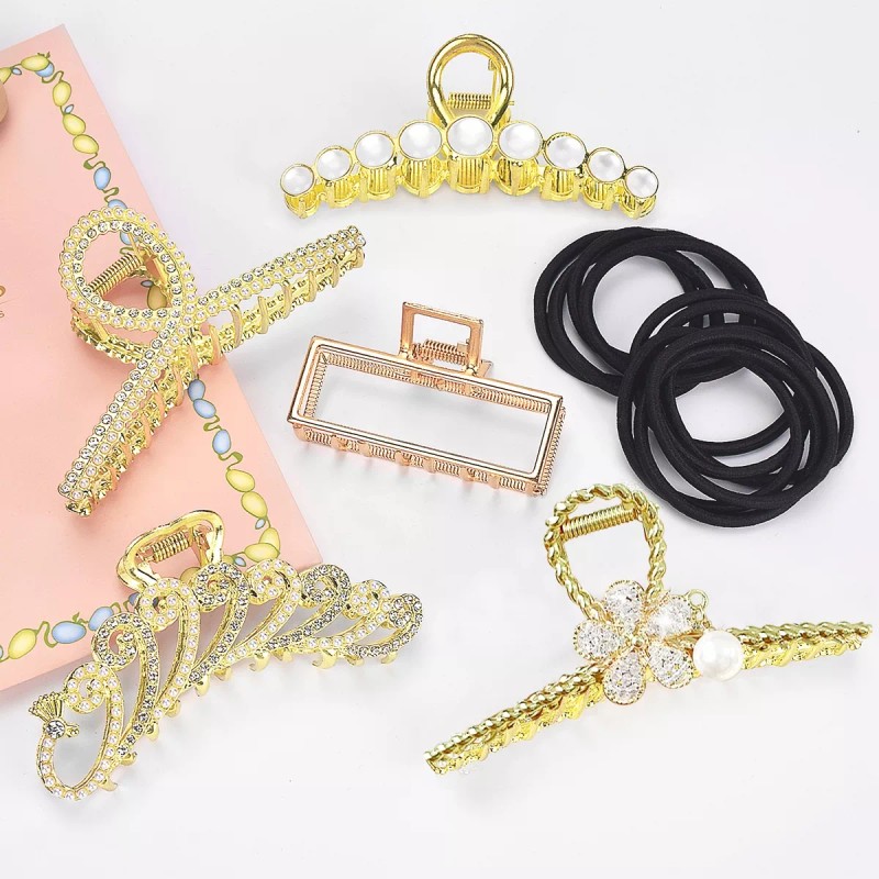 AMLEBE 5pcs Clips De Pelo De Pinzas Pelo De Oro