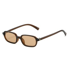YAMEIZE Retro Small Rectangle Sunglasses for Women Men 90s Vintage Narrow Rectangular Sunglasses (Brown Champagne)