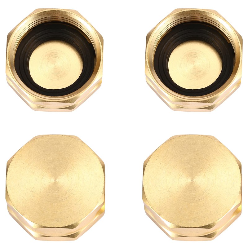Sanpaint 4 Pack Garden Hose End Caps with Washers, Brass